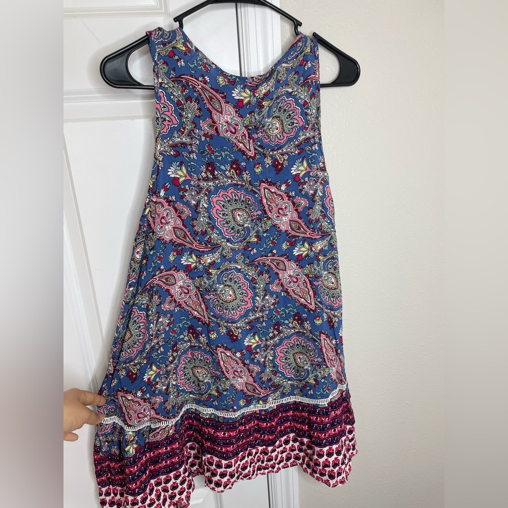 Soieblu Blue Paisley Boho Sleeveless Tassel Tie Dress Tunic Dress Size M - Picture 5 of 8